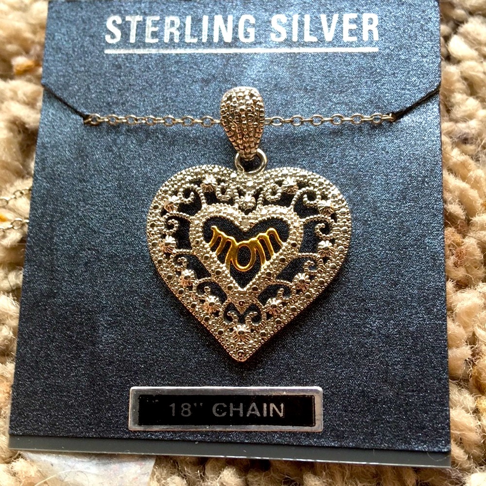 NWT sterling MOM filigree necklace
